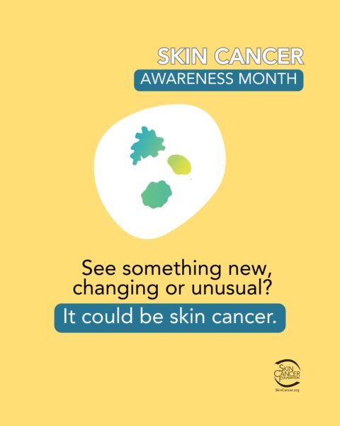 image-skin-cancer-awareness-month Skin Cancer Awareness Month poster with text and graphics warning about skin cancer.